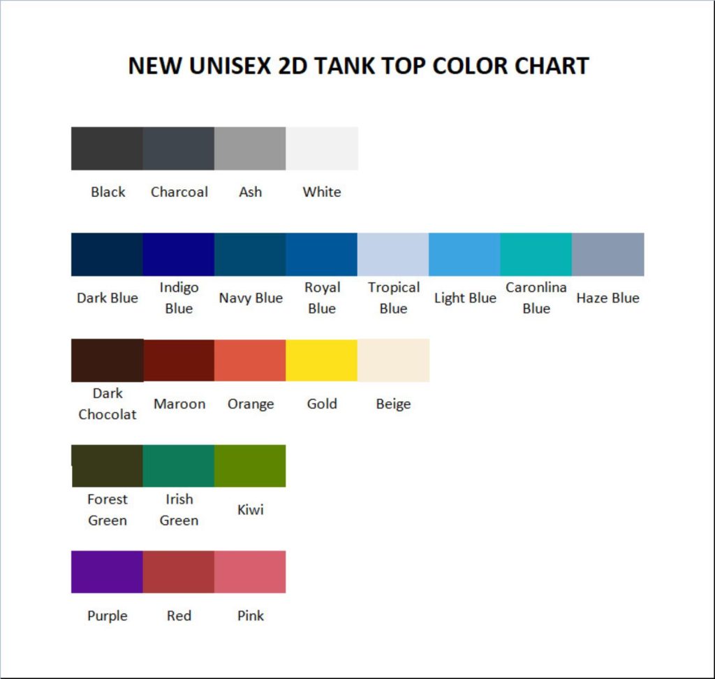 tank top color chart - Kygo Store